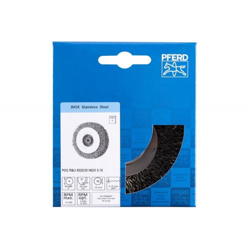 Carda redonda POS ancha, sin trenzar RBU Ø80x20xagujero variable alambre de acero inoxidable Ø 0,15 amoladora