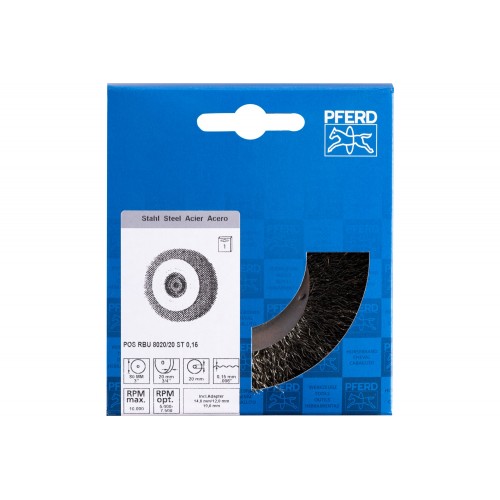 Carda redonda POS ancha, sin trenzar RBU Ø80x20xagujero variable alambre de acero Ø 0,15 amoladora