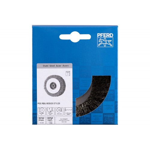 Carda redonda POS ancha, sin trenzar RBU Ø80x20xagujero variable alambre de acero Ø 0,20 amoladora