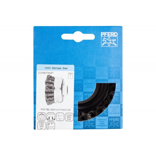 Carda vaso COMBITWIST trenzada TBG Ø 100 mm M14, alambre de acero inoxidable Ø 0,35 mm, amoladora angular