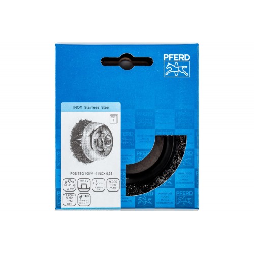 Carda vaso, trenzada TBG Ø 100 mm M14 alambre de acero inoxidable Ø 0,35 mm amoladora angular (1)