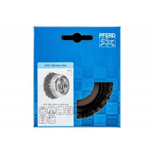 Carda vaso, trenzada TBG Ø 100 mm M14 alambre de acero inoxidable Ø 0,50 mm amoladora angular (1)