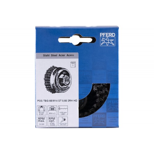 Carda vaso POS trenzada de 2 hileras TBG Ø 65 mm M14, alambre de acero Ø 0,50 mm, amoladora angular