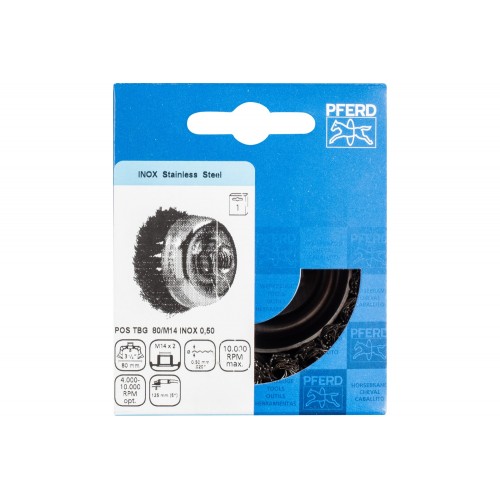 Carda vaso, trenzada TBG Ø 80 mm M14 alambre de acero inoxidable Ø 0,50 mm amoladora angular (1)