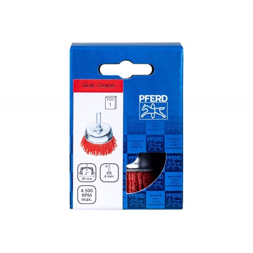 Carda vaso, sin trenzar TBU Ø 50 mm, mango Ø 6 mm, filamento RED Ø 1,27, grano 80, taladros (1)