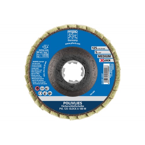 Disco de láminas POLIVLIES PVL corindón Ø 125 mm agujero 22,23 mm/X-LOCK A180M para lijado fino