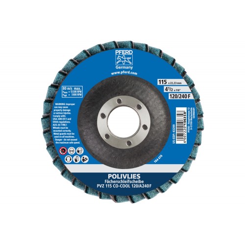 Disco de láminas POLIVLIES PVZ cerámica Ø 115 mm agujero 22,23 mm CO-COOL120/A240F para lijado fino