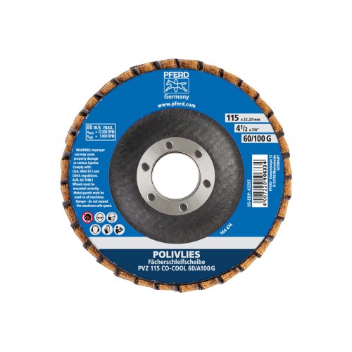 Disco de láminas POLIVLIES PVZ cerámica Ø 115 mm agujero 22,23 mm CO-COOL60/A100 G para lijado fino