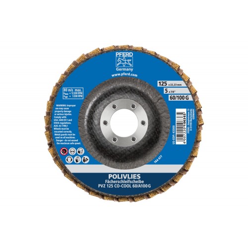 Disco de láminas POLIVLIES PVZ cerámica Ø 125 mm agujero 22,23 mm CO-COOL60/A100 G para lijado fino