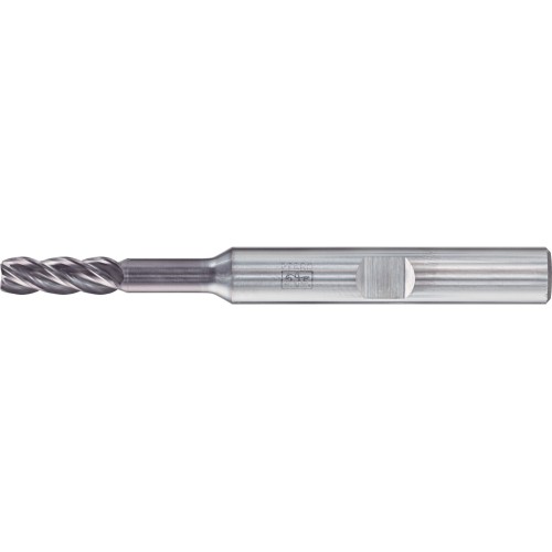 Fresa para esquinas SCM larga, 4 filos Ø 4 mm bisel 45°, TiAlN, mango HB Universal Line, desbaste y afinado de ranuras