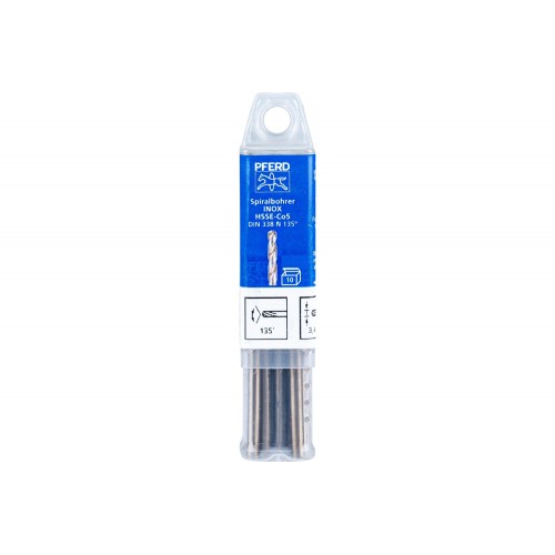 Broca espiral INOX Ø 3,4 mm HSS-E Co5 N DIN 338 135° para materiales duros y resistentes