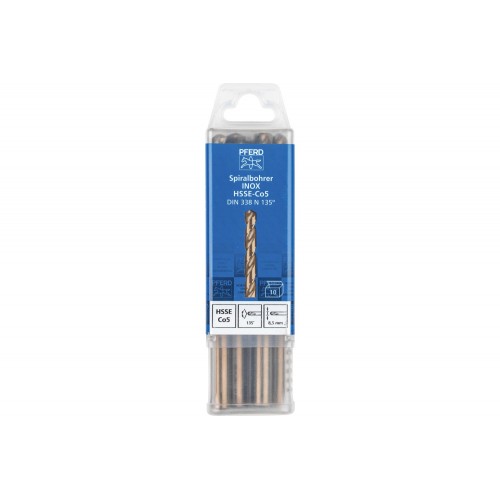Broca espiral INOX Ø 8,5 mm HSS-E Co5 N DIN 338 135° para materiales duros y resistentes