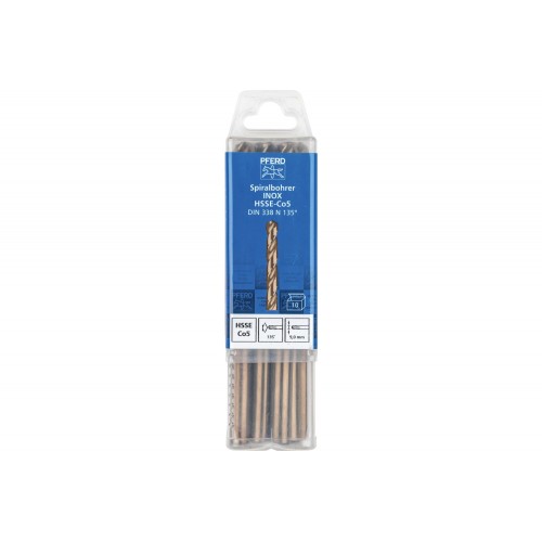 Broca espiral INOX Ø 9 mm HSS-E Co5 N DIN 338 135° para materiales duros y resistentes