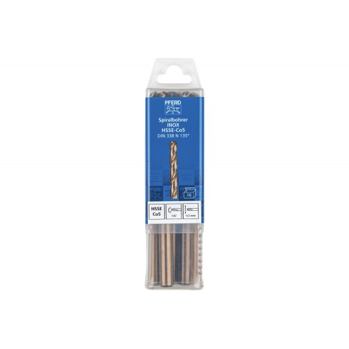 Broca espiral INOX Ø 9,5 mm HSS-E Co5 N DIN 338 135° para materiales duros y resistentes
