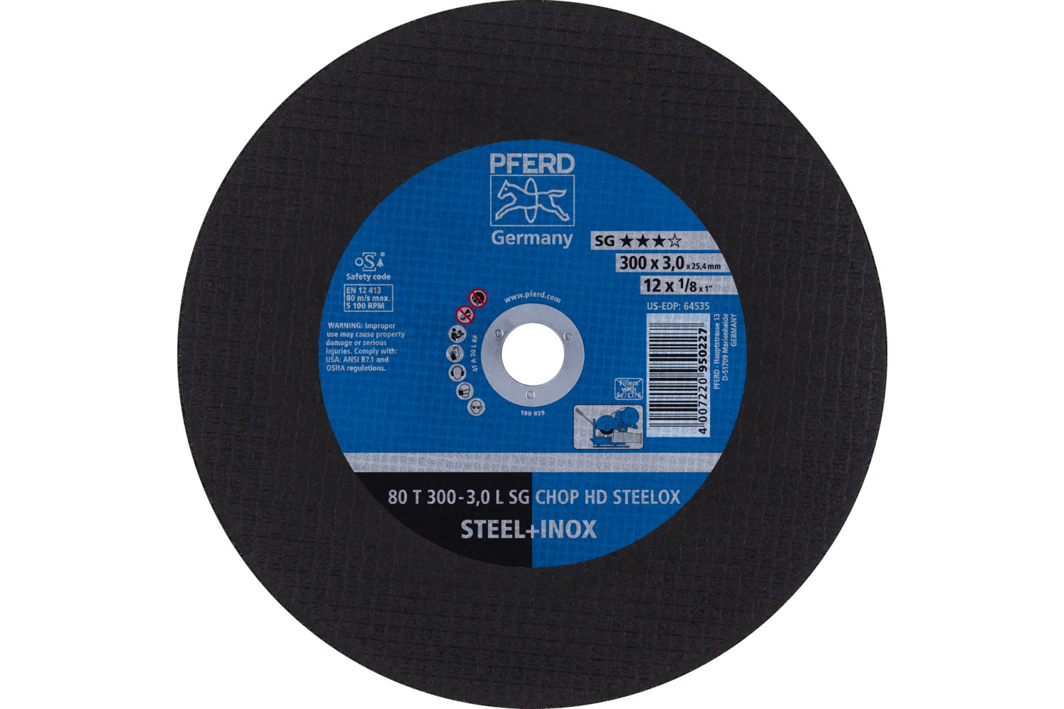 Disco de corte T 300x3,0x25,4 mm, línea alto rendimiento SG CHOP HD STEELOX para acero/acero inoxidable