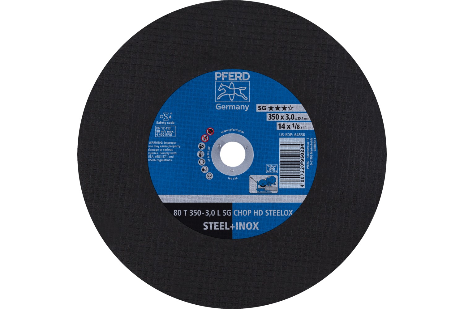 Disco de corte T 350x3,0x25,4 mm, línea alto rendimiento SG CHOP HD STEELOX para acero/acero inoxidable