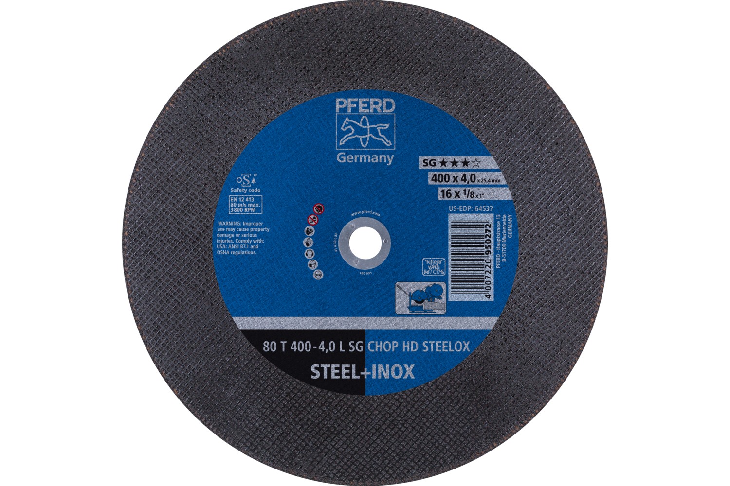Disco de corte T 400x4,0x25,4 mm, línea alto rendimiento SG CHOP HD STEELOX para acero/acero inoxidable