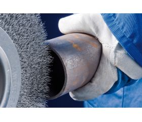 Carda para desbarbar sin trenzar RBU Ø 250x60x50,8 mm agujero, alambre de acero Ø 0,20, uso estacionario