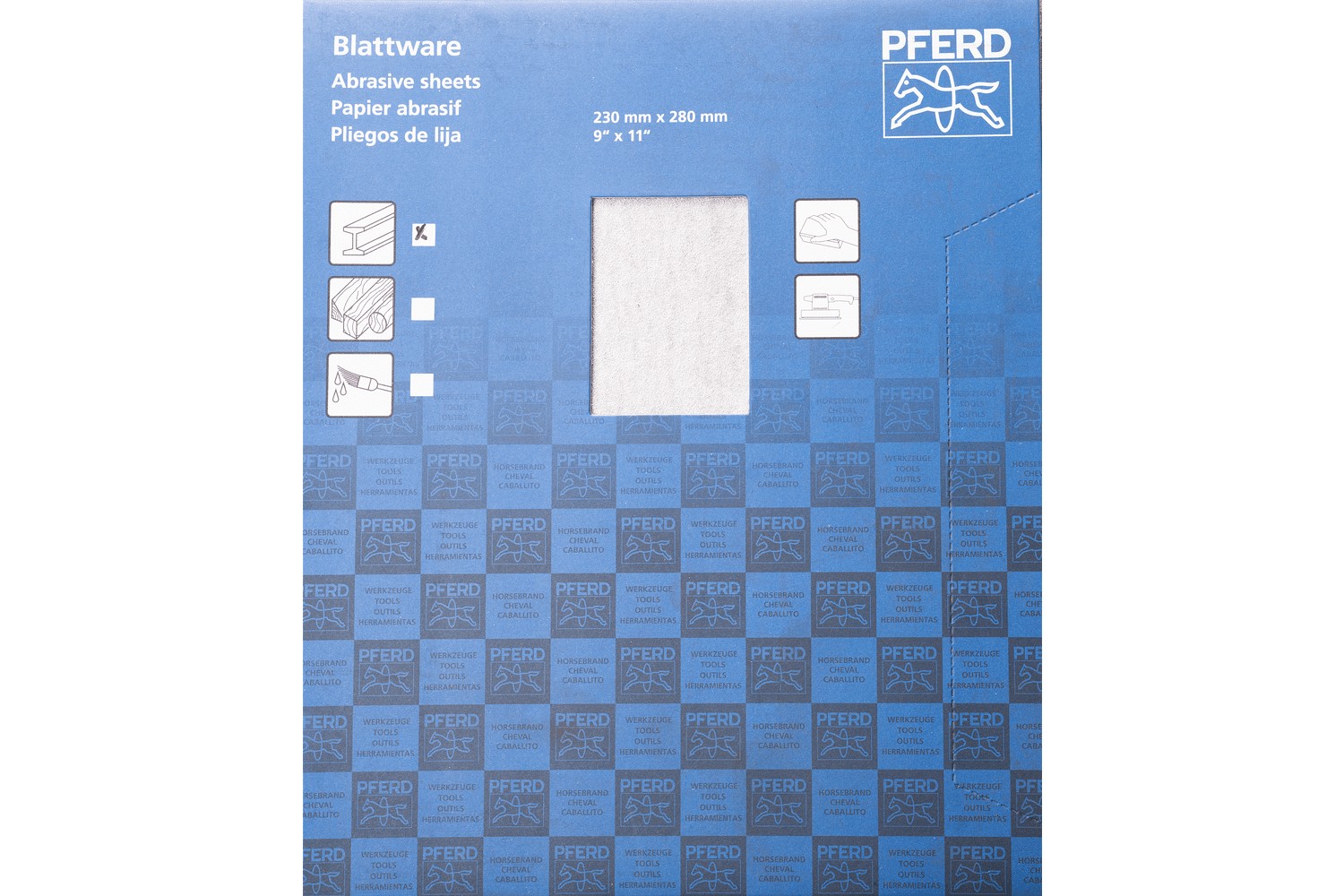 Pliego de lija de papel universal, corindón, 230x280 mm BP ECO AC A100, con recubrimiento antiadherente