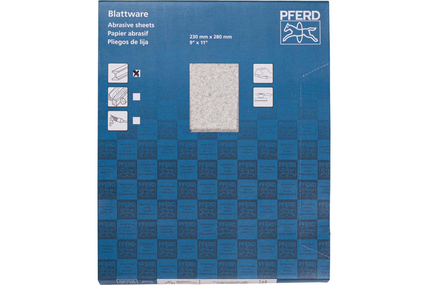 Pliego de lija de papel universal, corindón, 230x280 mm BP ECO AC A60, con recubrimiento antiadherente