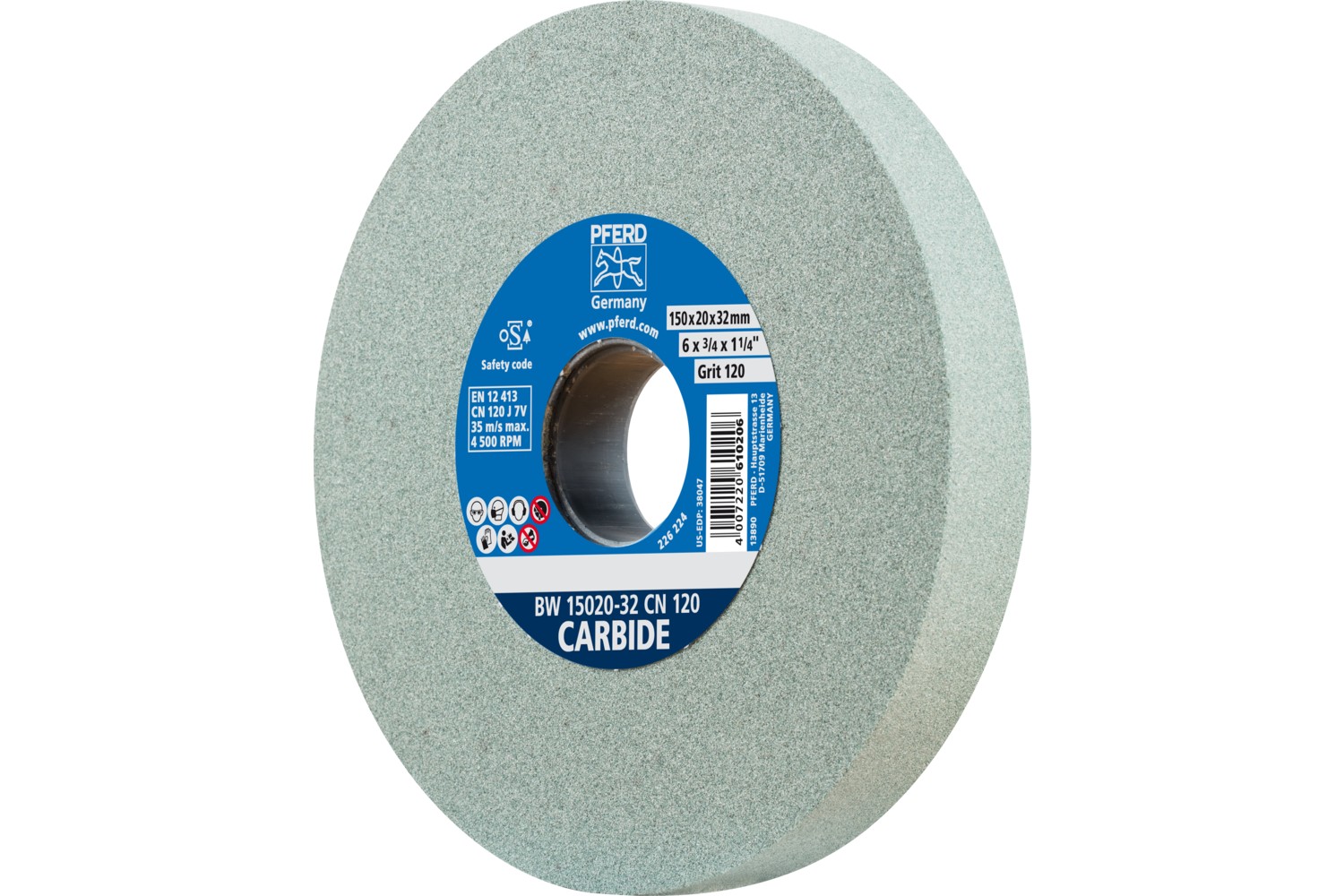 Muela abrasiva Ø 150x20 mm, agujero Ø 32 mm SiC120 para materiales duros, por ejemplo, metal duro