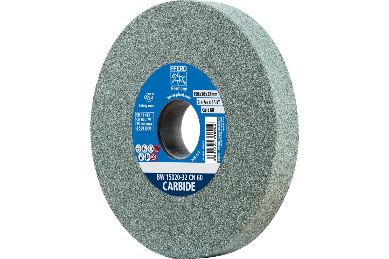 Muela abrasiva Ø 150x20 mm, agujero Ø 32 mm SiC60 para materiales duros, por ejemplo, metal duro