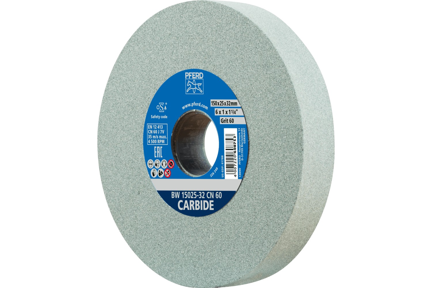 Muela abrasiva Ø 150x25 mm, agujero Ø 32 mm, C60 para materiales duros, por ejemplo, metal duro