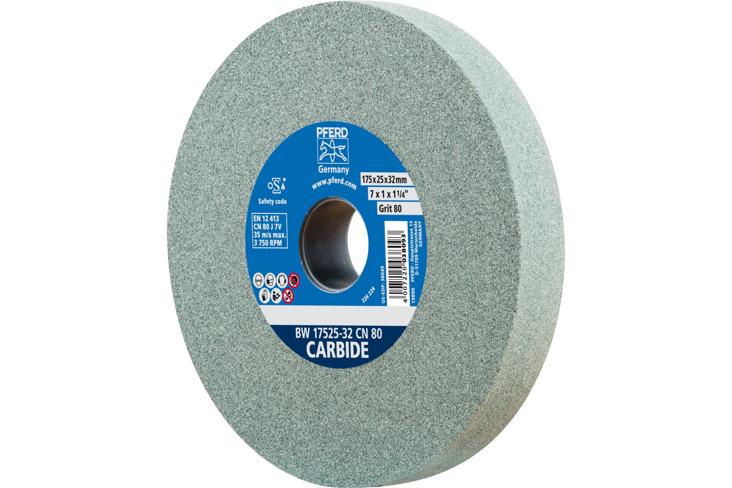 Muela abrasiva Ø 175x25 mm, agujero Ø 32 mm SiC80 para materiales duros, por ejemplo, metal duro