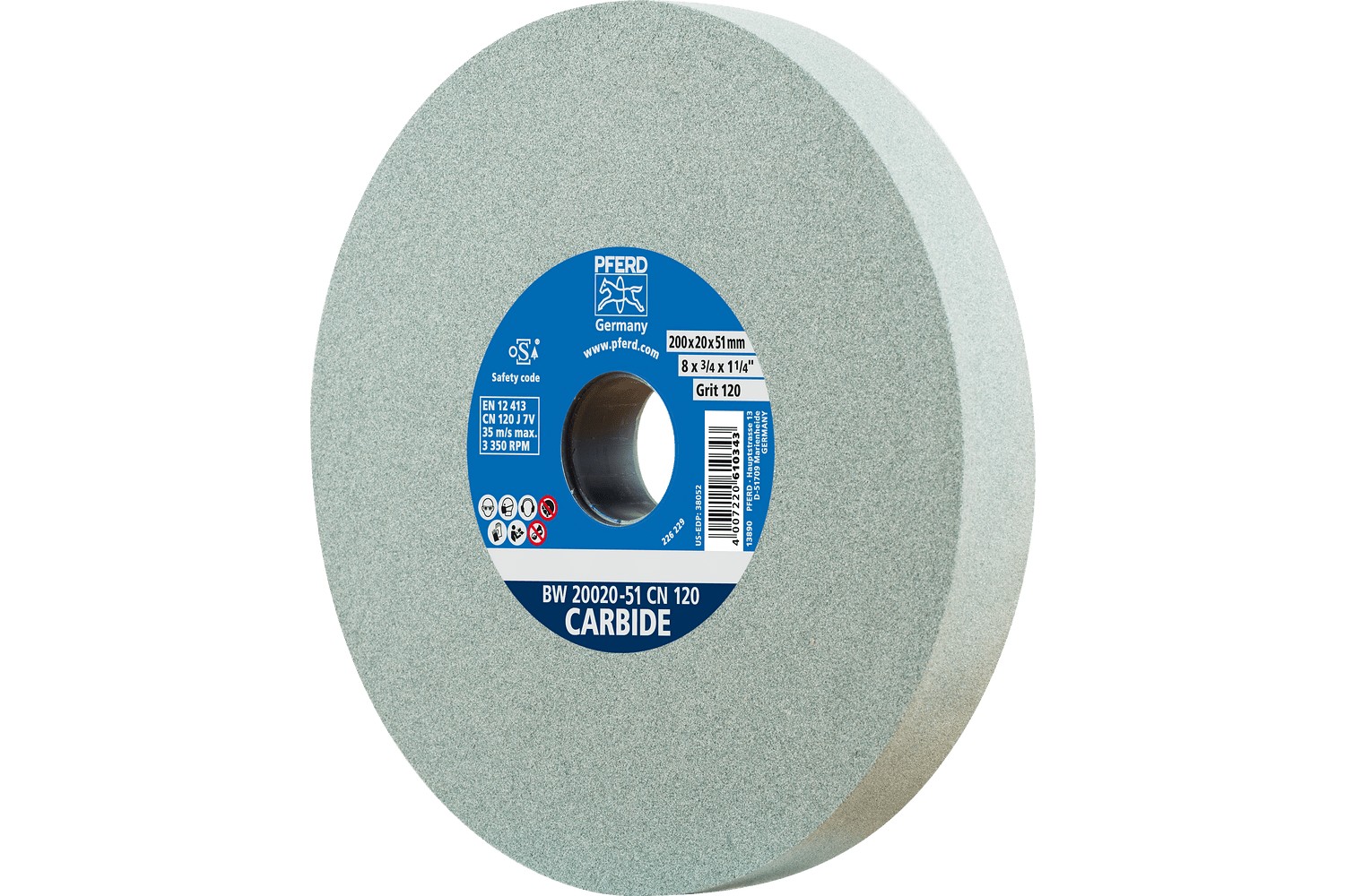 Muela abrasiva Ø 200x20 mm, agujero Ø 51 mm SiC120 para materiales duros, por ejemplo, metal duro