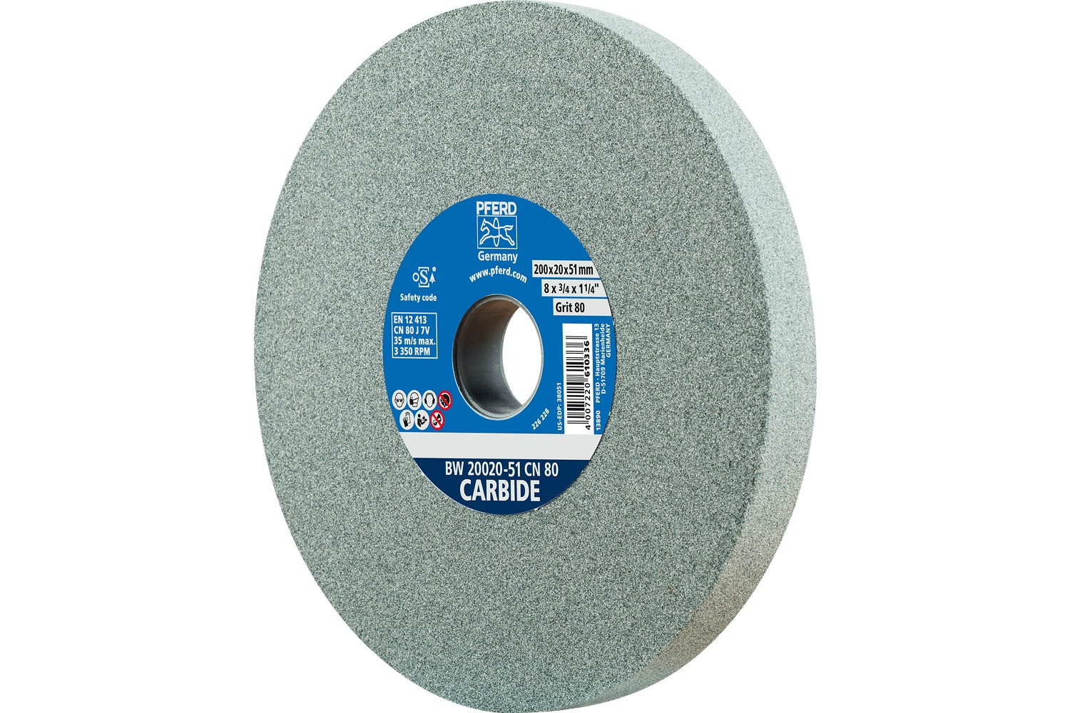Muela abrasiva Ø 200x20 mm, agujero Ø 51 mm SiC80 para materiales duros, por ejemplo, metal duro