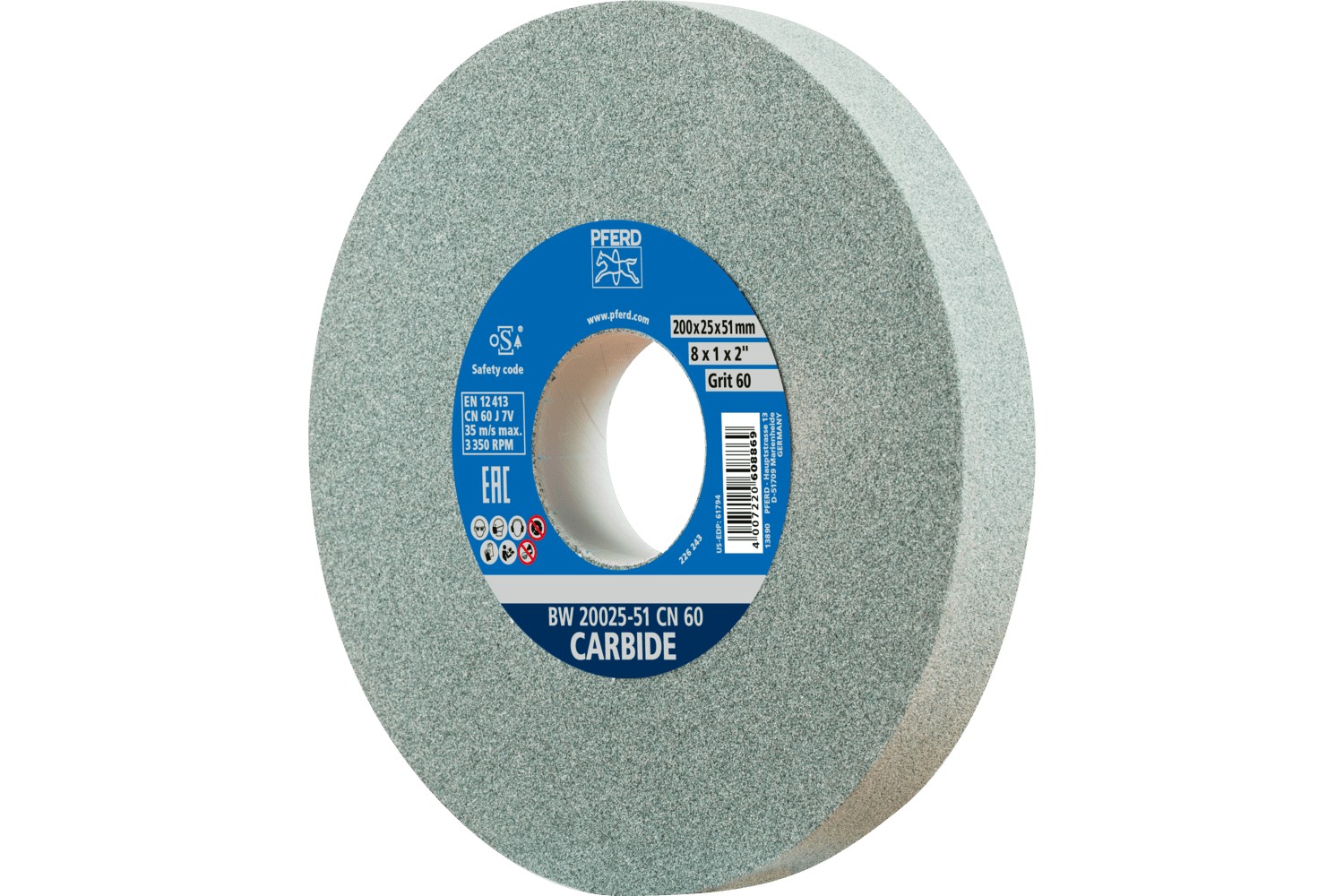 Muela abrasiva Ø 200x25 mm, agujero Ø 51 mm, SiC60 para materiales duros, por ejemplo, metal duro