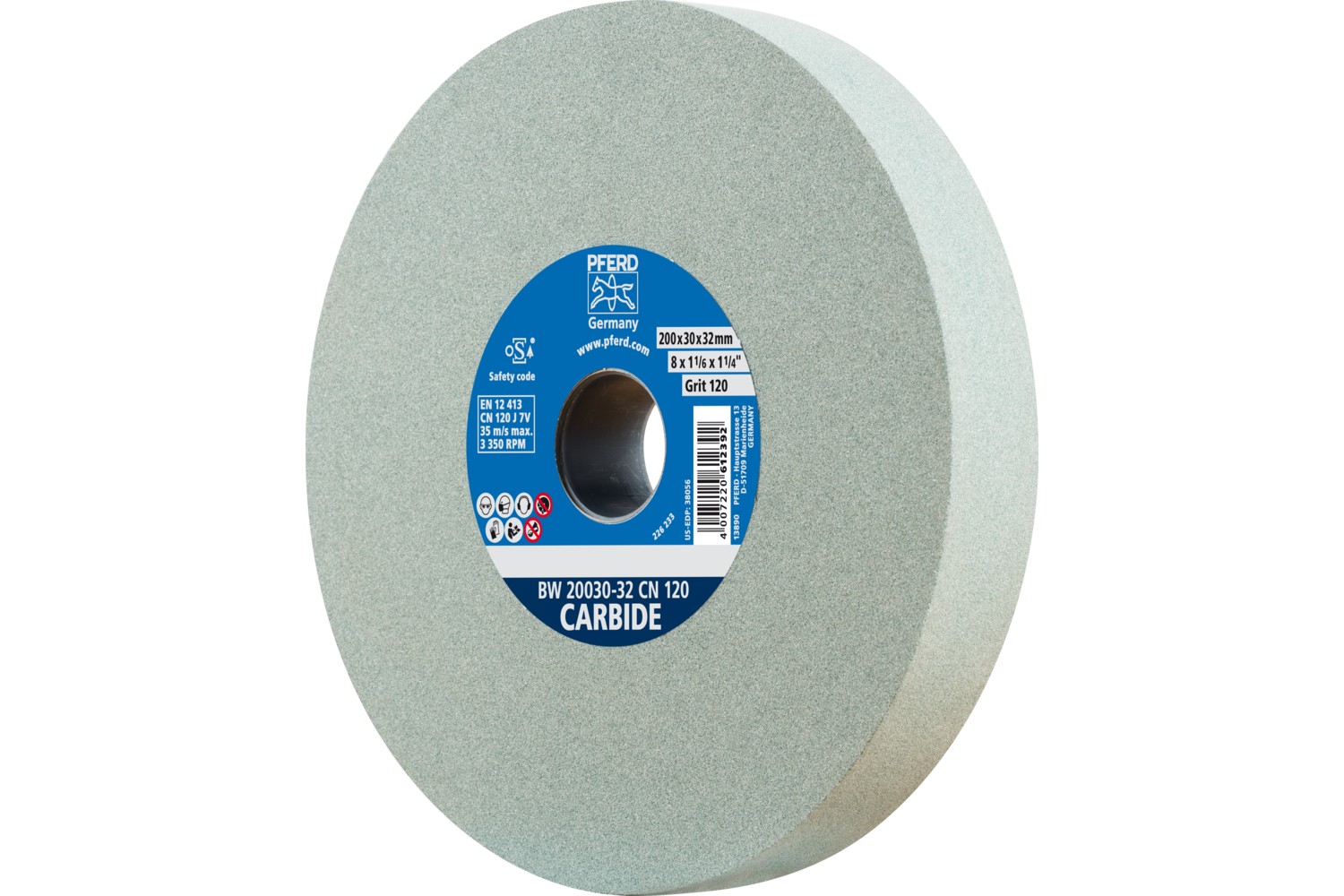 Muela abrasiva Ø 200x30 mm, agujero Ø 32 mm SiC120 para materiales duros, por ejemplo, metal duro