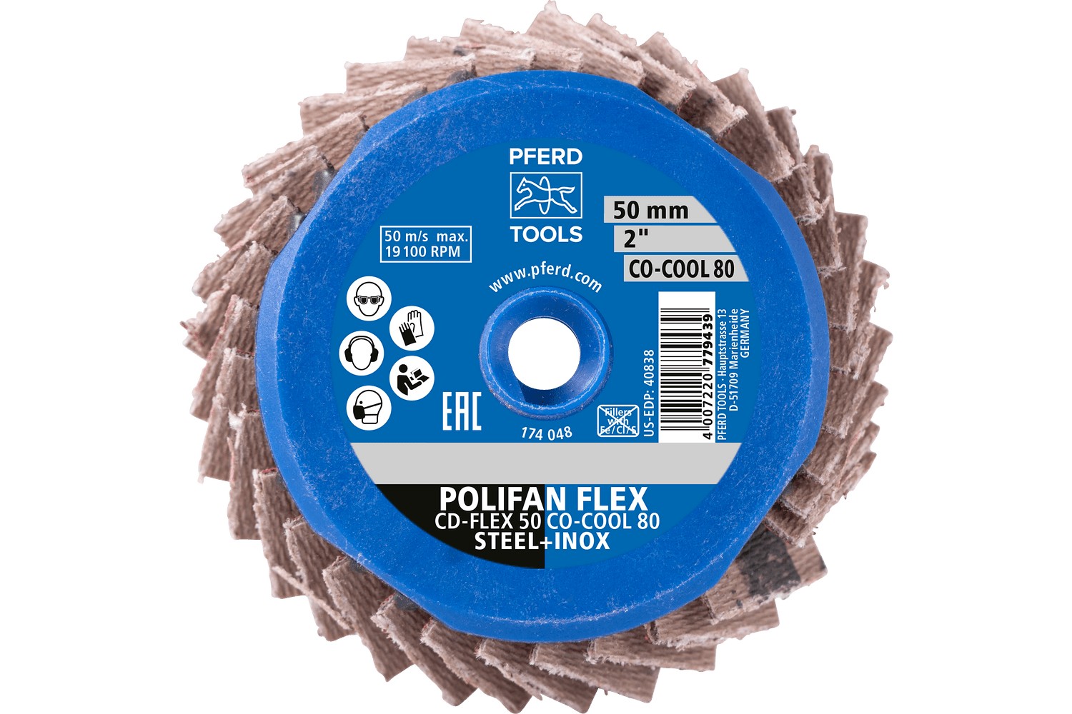 Mini-POLIFAN COMBIDISC, grano cerámico flexible CD Ø 50 mm CO-COOL80 para el amolado frío en acero inoxidable