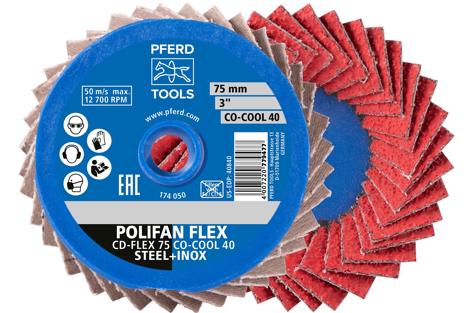 Mini-POLIFAN COMBIDISC, grano cerámico flexible CD Ø 75 mm CO-COOL80 para el amolado frío en acero inoxidable