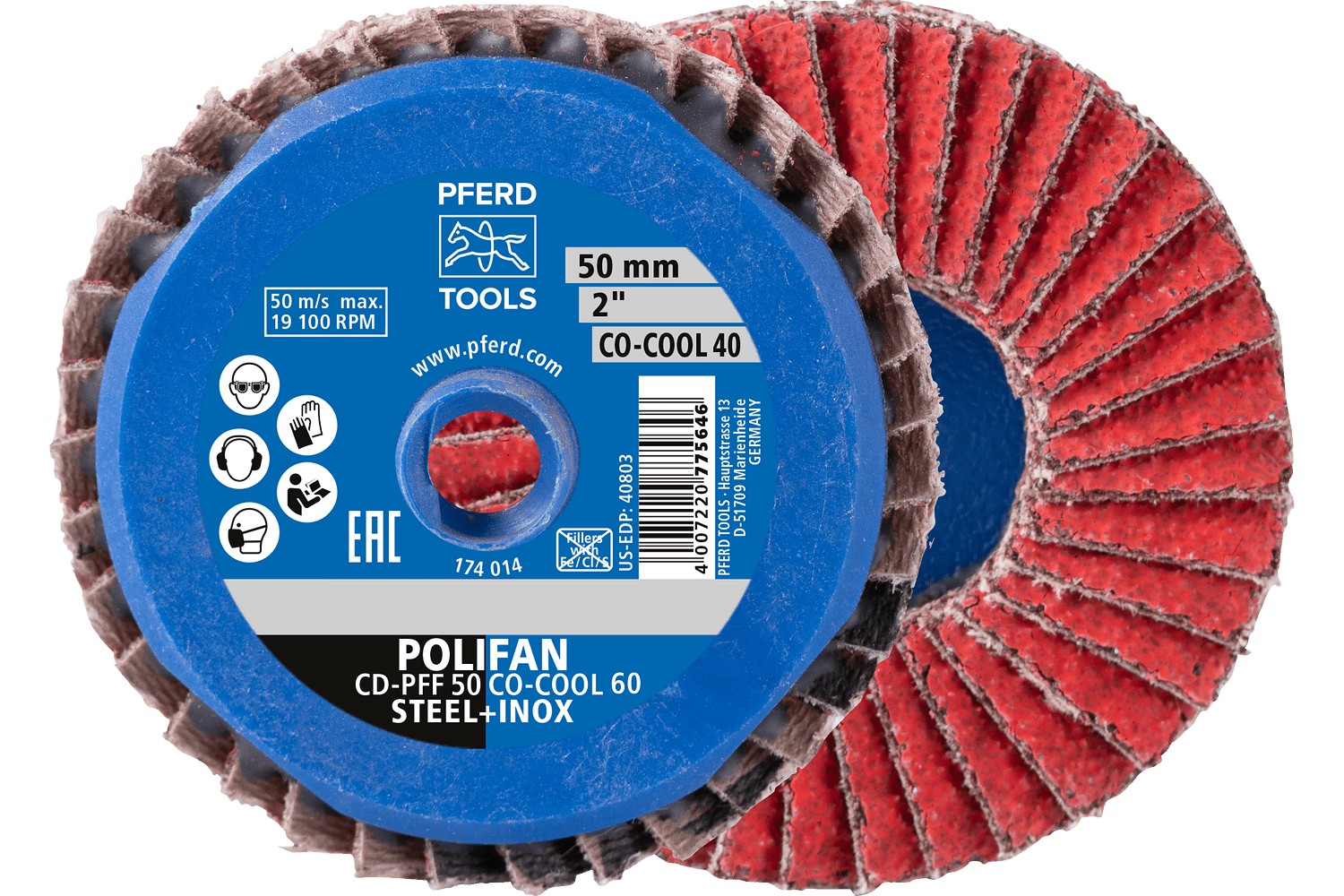 Mini-POLIFAN COMBIDISC, grano cerámico CD Ø 50 mm CO-COOL120 para el amolado frío en acero inoxidable