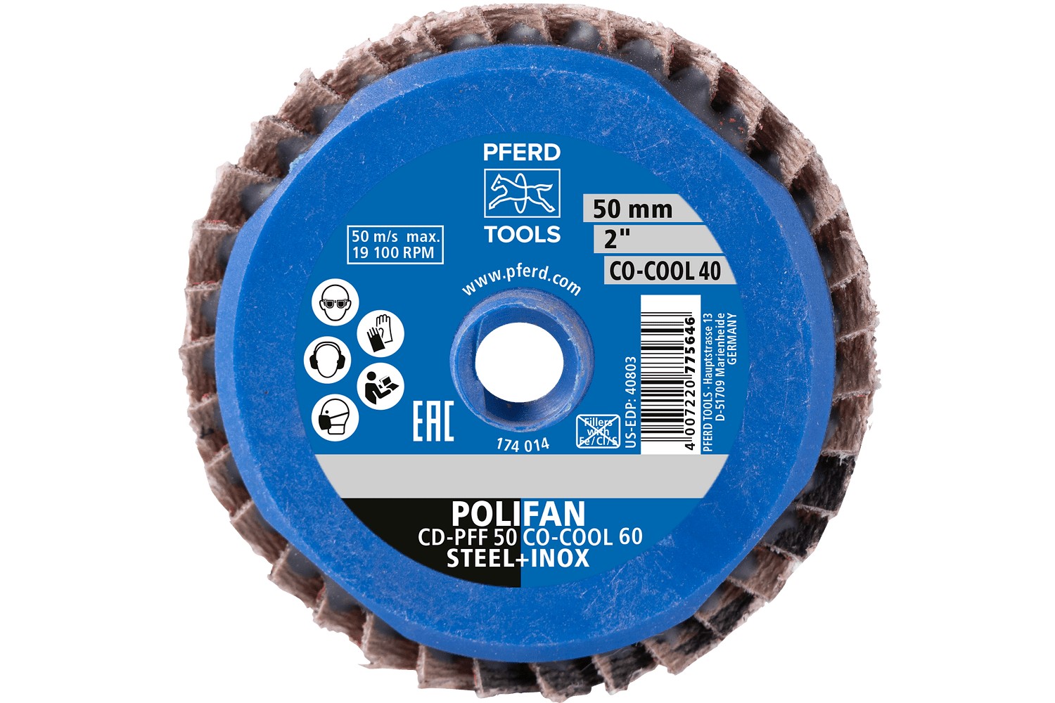 Mini-POLIFAN COMBIDISC, grano cerámico CDR Ø 50 mm CO-COOL80 para el amolado frío en acero inoxidable