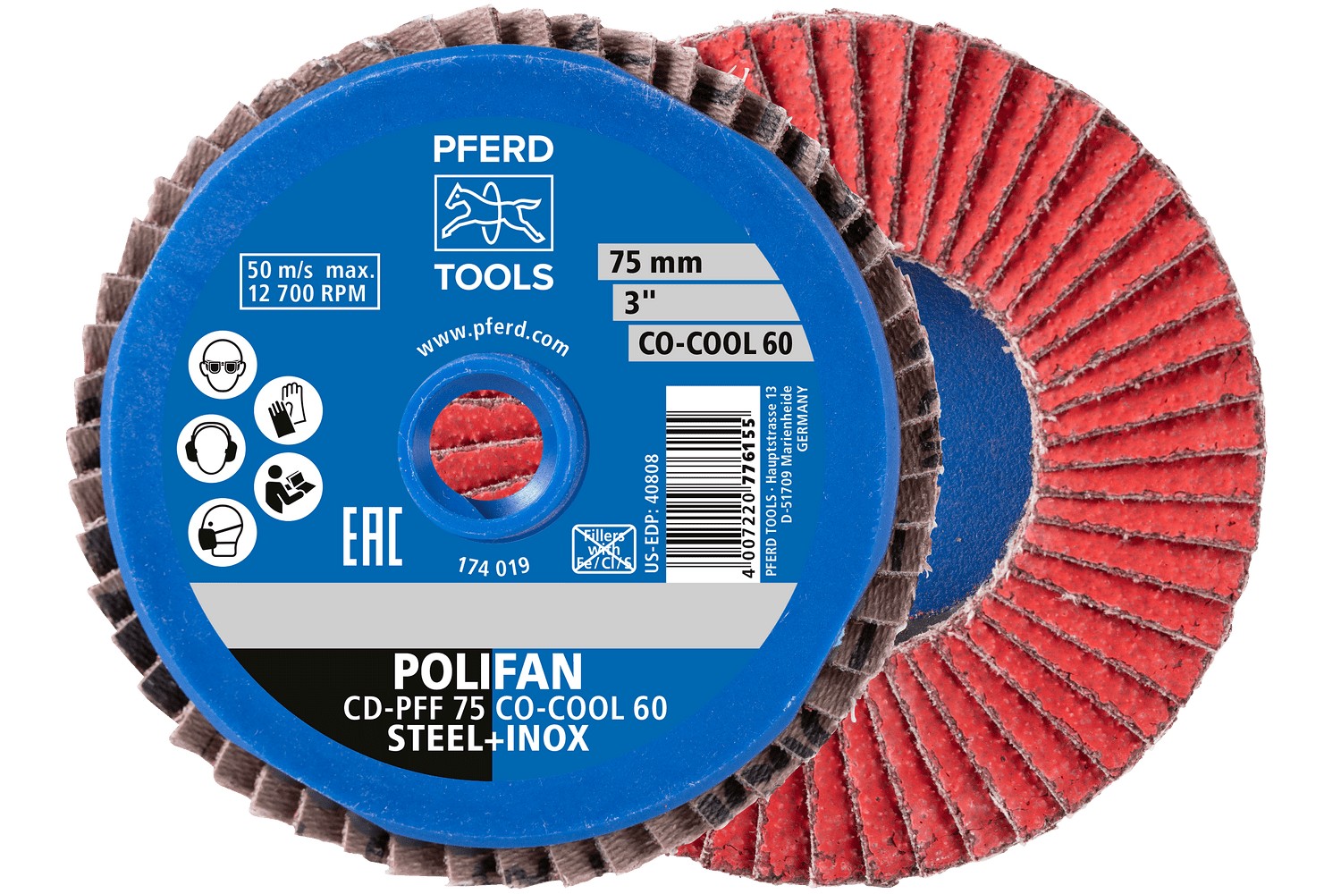 Mini-POLIFAN COMBIDISC, grano cerámico CDR Ø 75 mm CO-COOL60 para el amolado frío en acero inoxidable