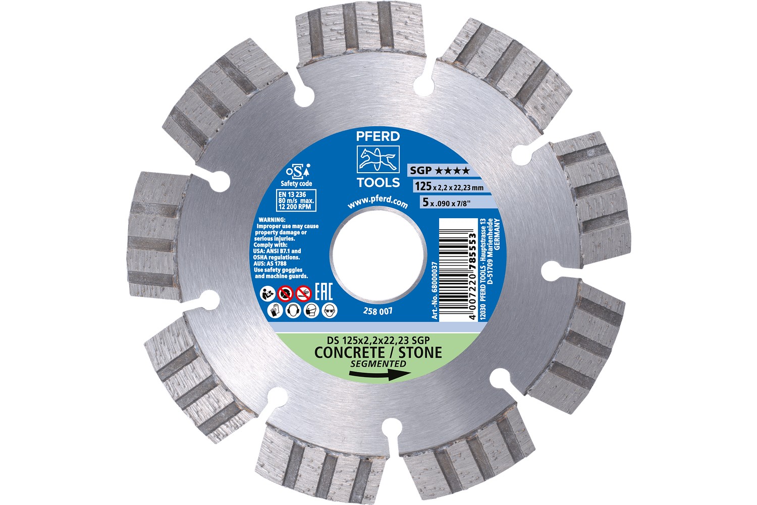 Disco de corte de diamante DS 125x2,2x22,23 mm SGP para el corte rápido de piedra y hormigón