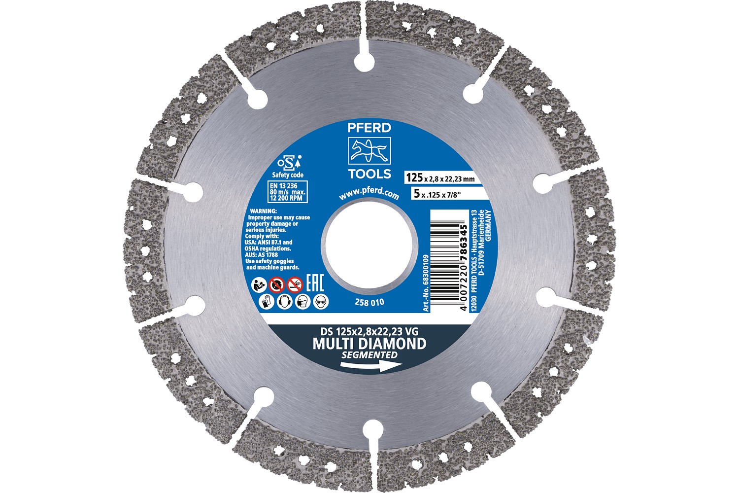 Disco de corte de diamante DS 230x3,1x22,23 mm de soldadura al vacío para el corte rápido de fundición gris y nodular