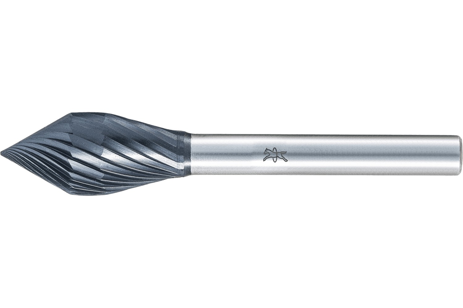 Fresa de metal duro alto rendimiento, D3 KZW Ø12x25mm, mango Ø6mm, forma esp. para achaflanado/desbarbado, uso en robots, recubr. HICOAT