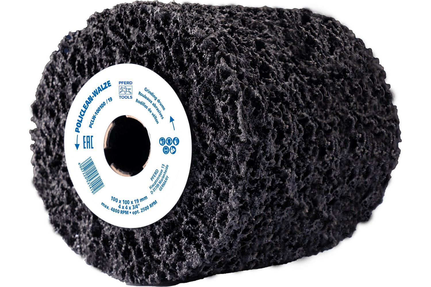 Rodillo de amolar de vellón POLICLEAN PCLS Ø 100x100 mm, agujero Ø 19 mm, para trabajos bastos de limpieza 