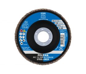 Disco de láminas lijadoras POLIFAN PFC 115x22,23 mm cónico A40 SG STEELOX acero/acero inoxidable