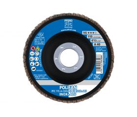 Disco de láminas lijadoras POLIFAN PFC 115x22,23 mm cónico A-COOL 40 SG INOX+ALU acero inoxidable/aluminio
