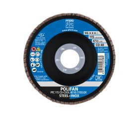 Disco de láminas lijadoras POLIFAN PFC 115x22,23 mm cónico CO-COOL 40 SG STEELOX acero/acero inoxidable