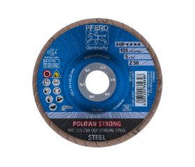 Disco de láminas lijadoras STRONG POLIFAN PFC 125x22,23 mm cónico Z50 línea SGP STEEL para acero