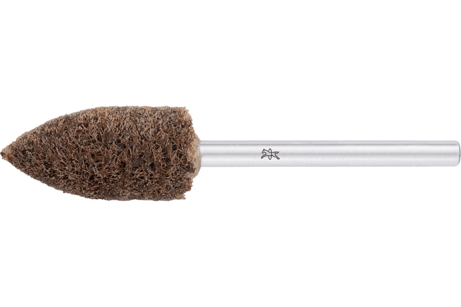 Muela de vellón prensada POLINOX forma cónica en punta PNER Ø 10x20 mm, mango Ø 3 mm, duro A, basto para acabado