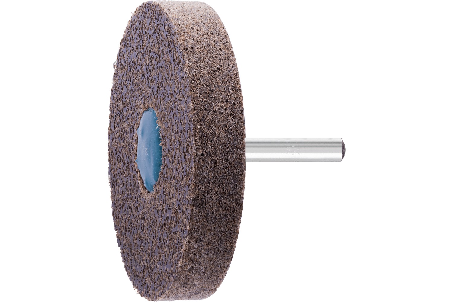 Muela de vellón prensada POLINOX forma cilíndrica PNER Ø 75x13 mm, mango Ø 6 mm, duro A, basto para acabado