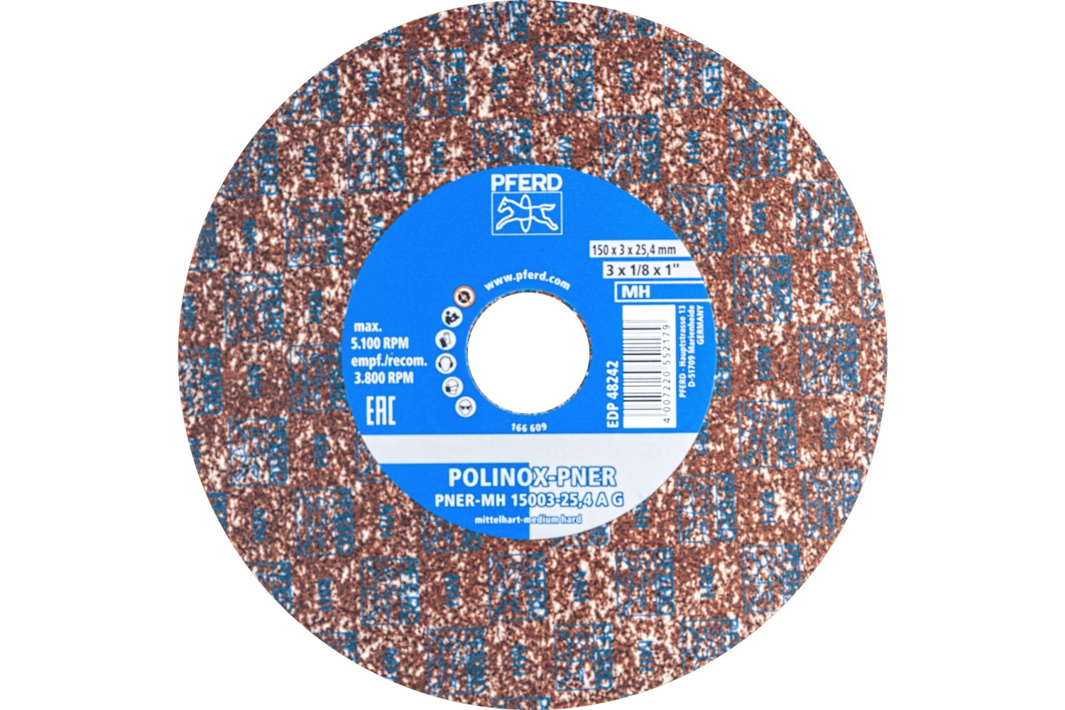 Disco de vellón prensado POLINOX PNER Ø 150x3 mm, agujero Ø 25,4 mm, semiduro A basto para acabado 