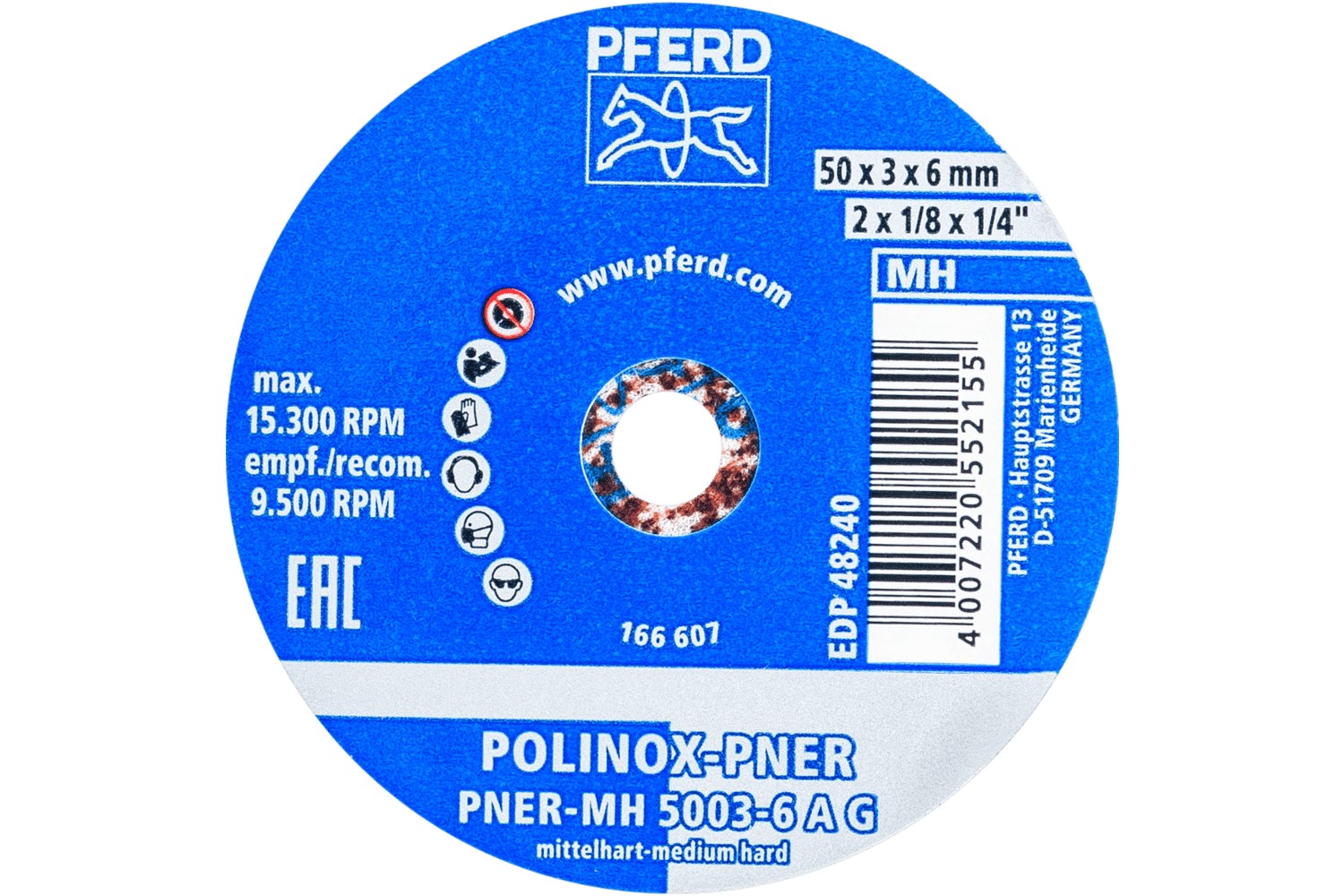 Disco de vellón prensado POLINOX PNER Ø 50x3 mm, agujero Ø 6 mm, semiduro A basto para acabado 