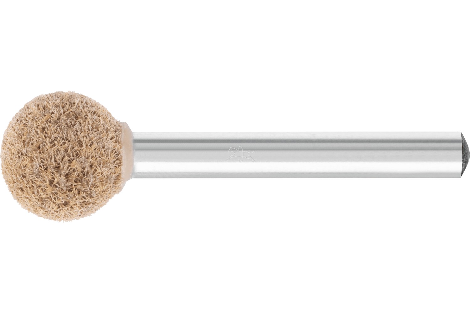 Muela de vellón prensada POLINOX forma esférica PNER Ø 15 mm, mango Ø 6 mm, semiduro A, fino para acabado